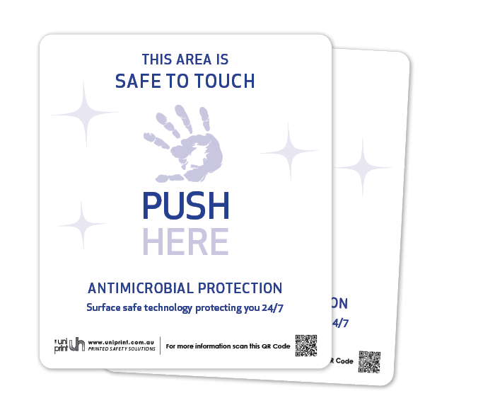 Antimicrobial Safe to Touch (push here) door decal (2 per pack)