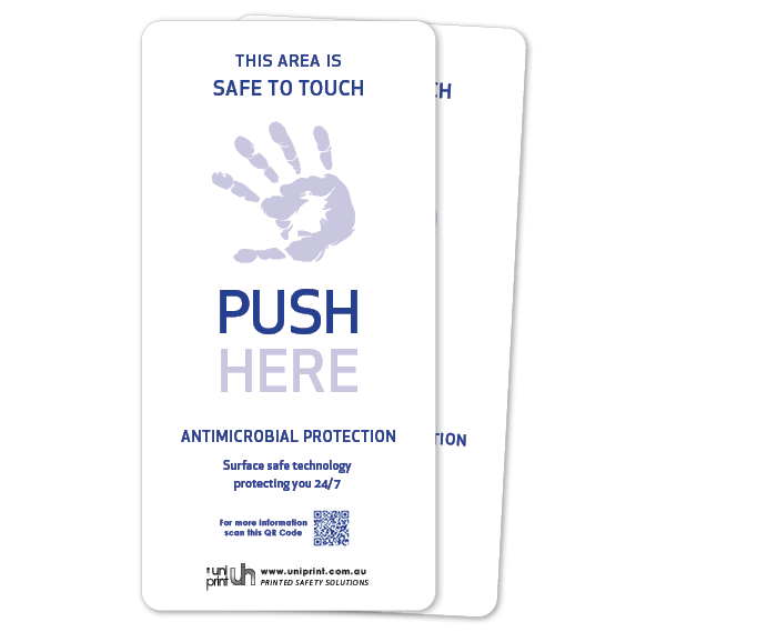 Antimicrobial Safe to Touch (push here) door decal (2 per pack)