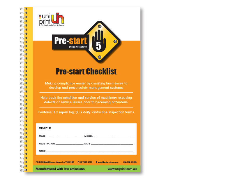 Pre-start Uniprint Checklist Book
