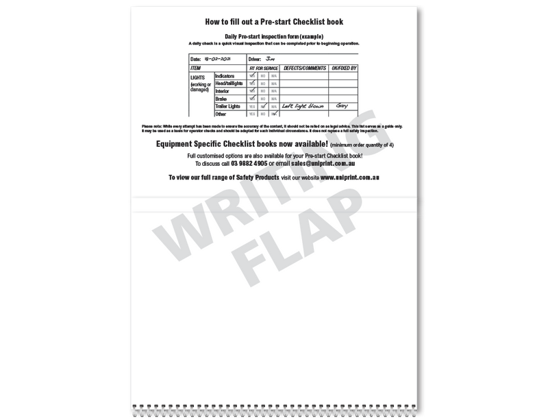 Prestart Checklist book custom cover