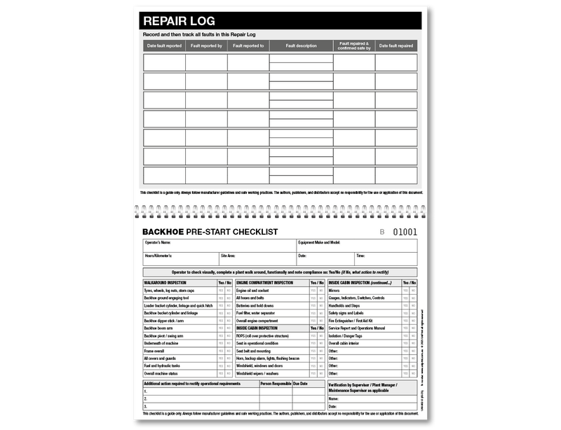 Backhoe Pre-start Checklist