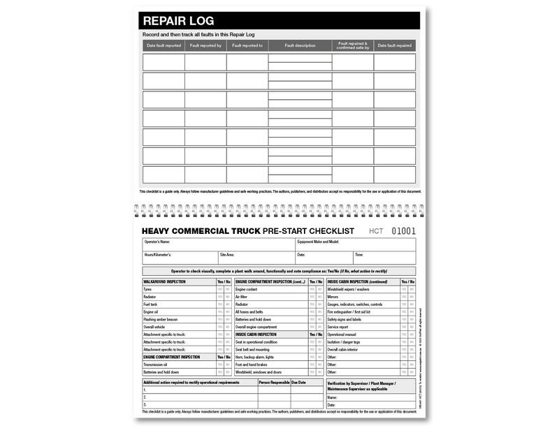 Heavy Commercial Truck Pre-start Checklist