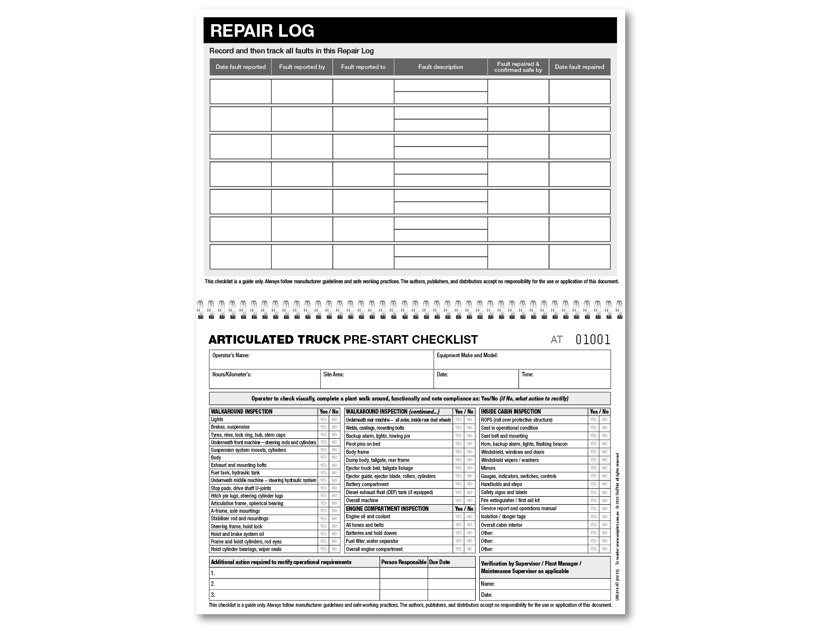 Articulated Truck Pre-start Checklist