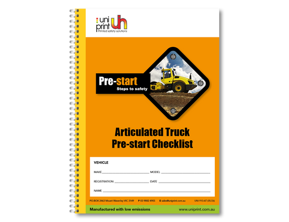 articulated truck pre-start checklist book by uniprint