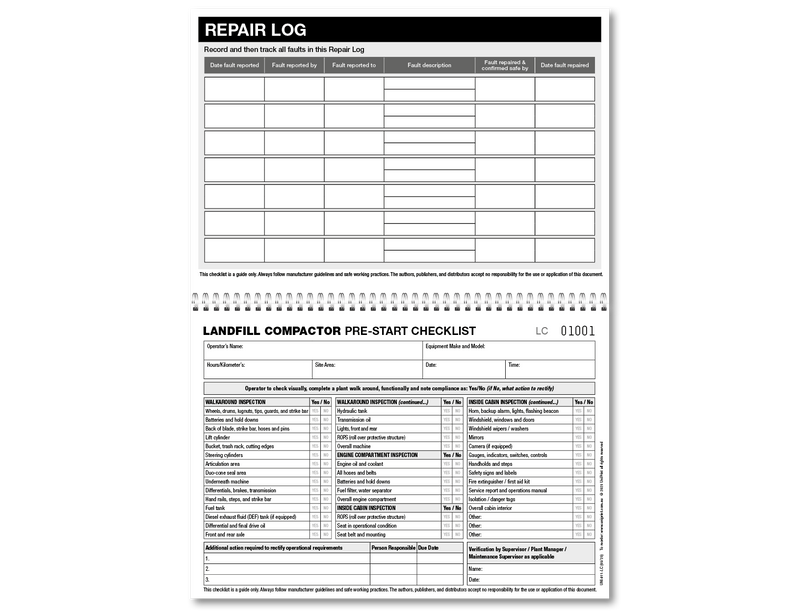 Landfill Compactor Pre-start Checklist