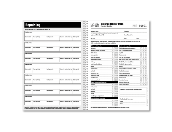 Libro de lista de verificación de Uniprint previo al inicio