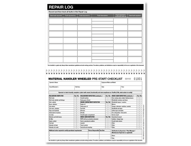 Material Handler Wheeled Pre-start Checklist