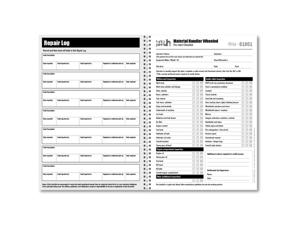 Libro de lista de verificación de Uniprint previo al inicio
