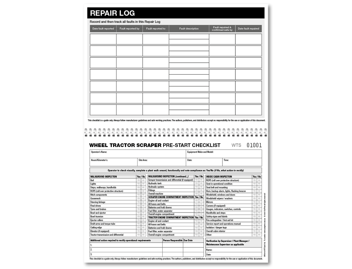 Wheel Tractor Scraper Pre-start Checklist | UniPrint
