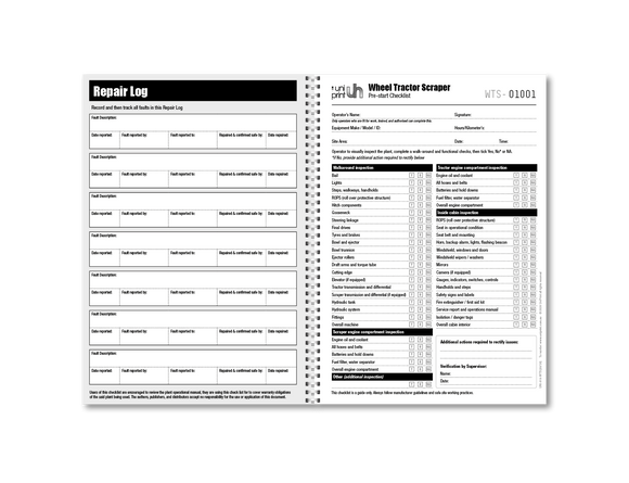 Libro de lista de verificación de Uniprint previo al inicio