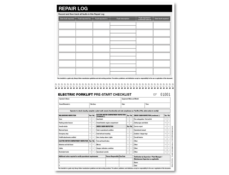 Electric Forklift Pre-start Checklist