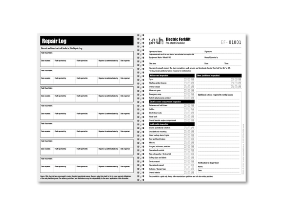 Libro de lista de verificación de Uniprint previo al inicio