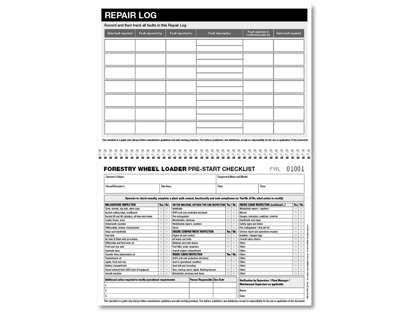 Forestry Wheel Loader Pre-start Checklist