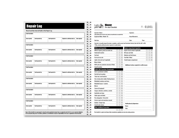 Libro de lista de verificación de Uniprint previo al inicio