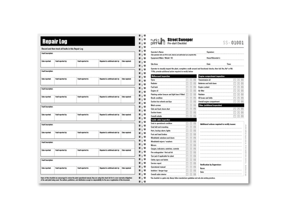 Street Sweeper Pre-start Checklist