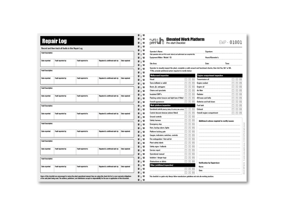 Libro de lista de verificación de Uniprint previo al inicio