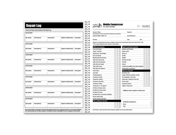 Libro de lista de verificación de Uniprint previo al inicio