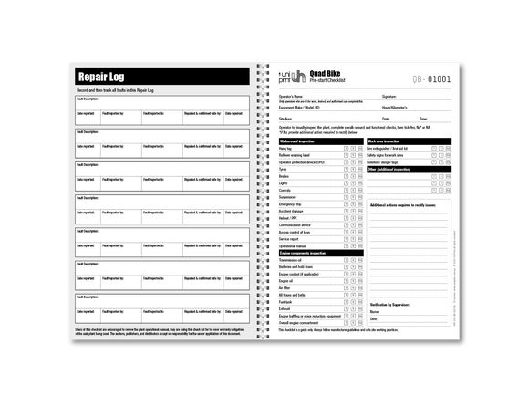 Libro de lista de verificación de Uniprint previo al inicio