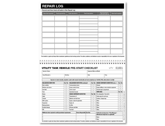Utility Task Vehicle Pre-start Checklist