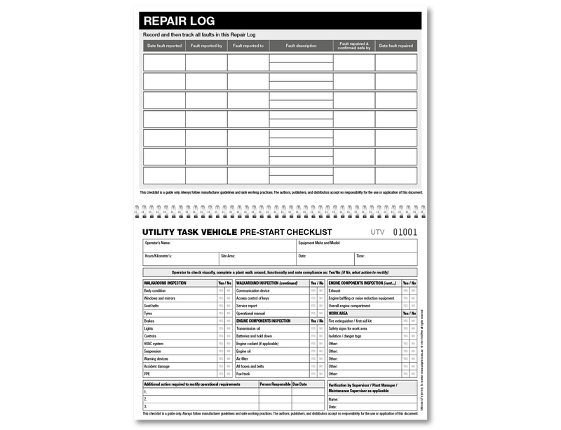 Utility Task Vehicle Pre-start Checklist