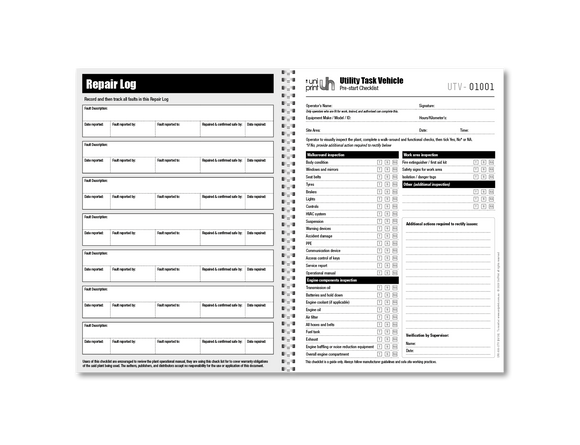 Libro de lista de verificación de Uniprint previo al inicio