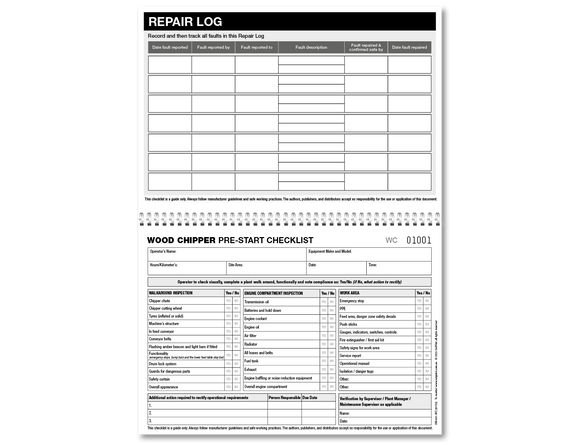 Wood Chipper Pre-start Checklist