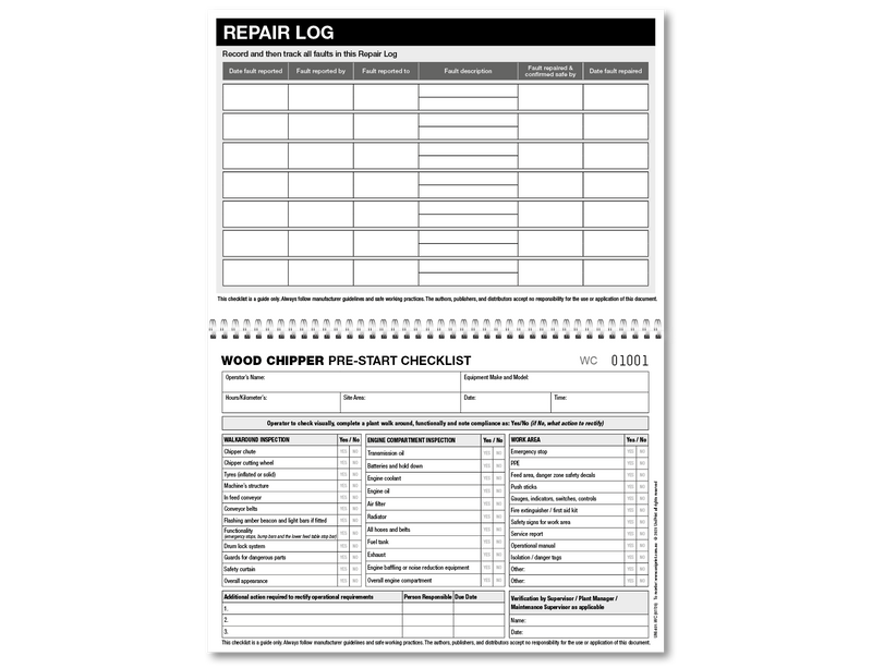 Wood Chipper Pre-start Checklist