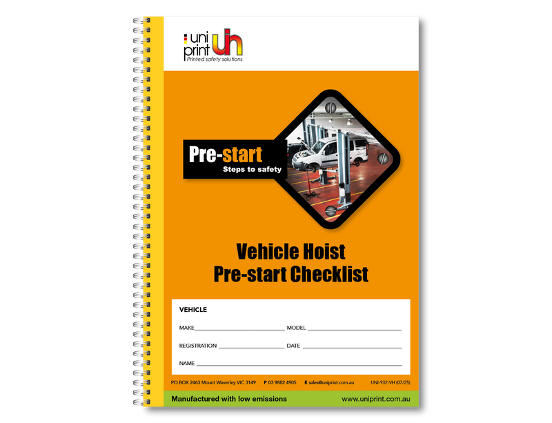 Vehicle Hoist Pre-start Checklist