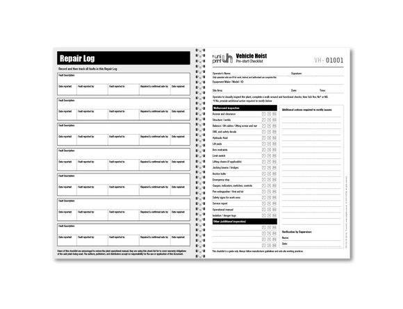 Libro de lista de verificación de Uniprint previo al inicio