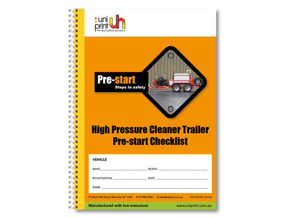High Pressure Cleaner Trailer Pre-start Checklist