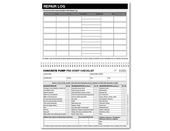 Concrete Pump Pre-start Checklist