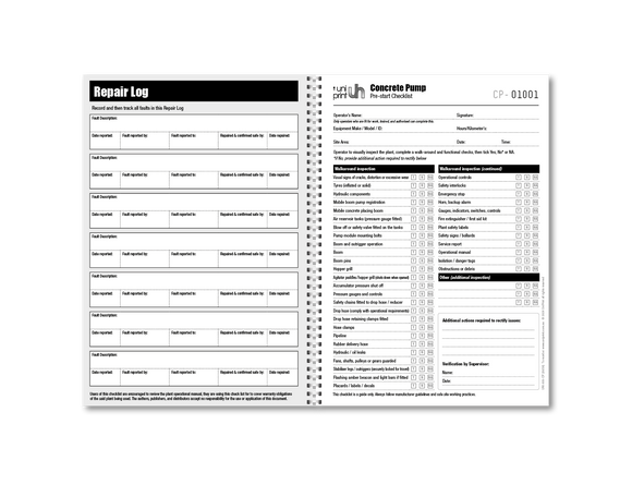 Concrete Pump Pre-start Checklist