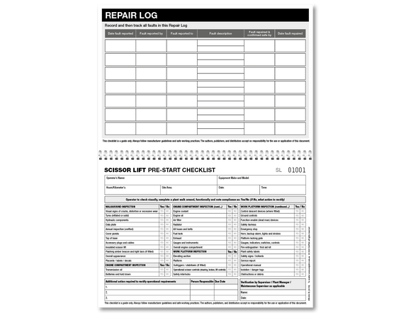 Scissor Lift Pre-start Checklist