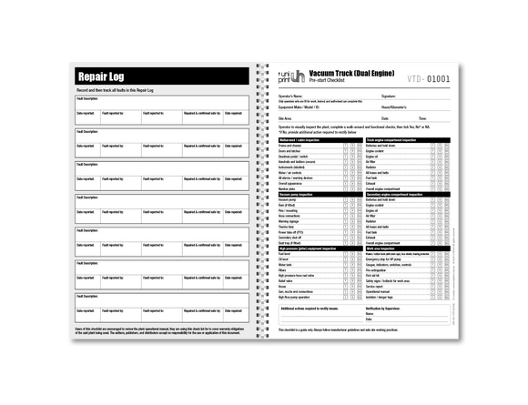 Libro de lista de verificación de Uniprint previo al inicio