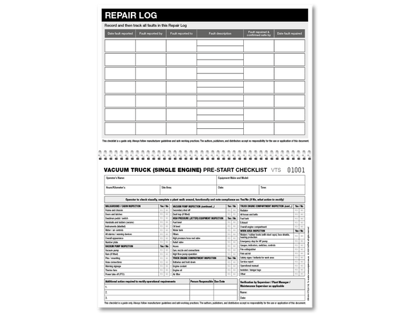 Vacuum Truck (Single Engine) Pre-start Checklist