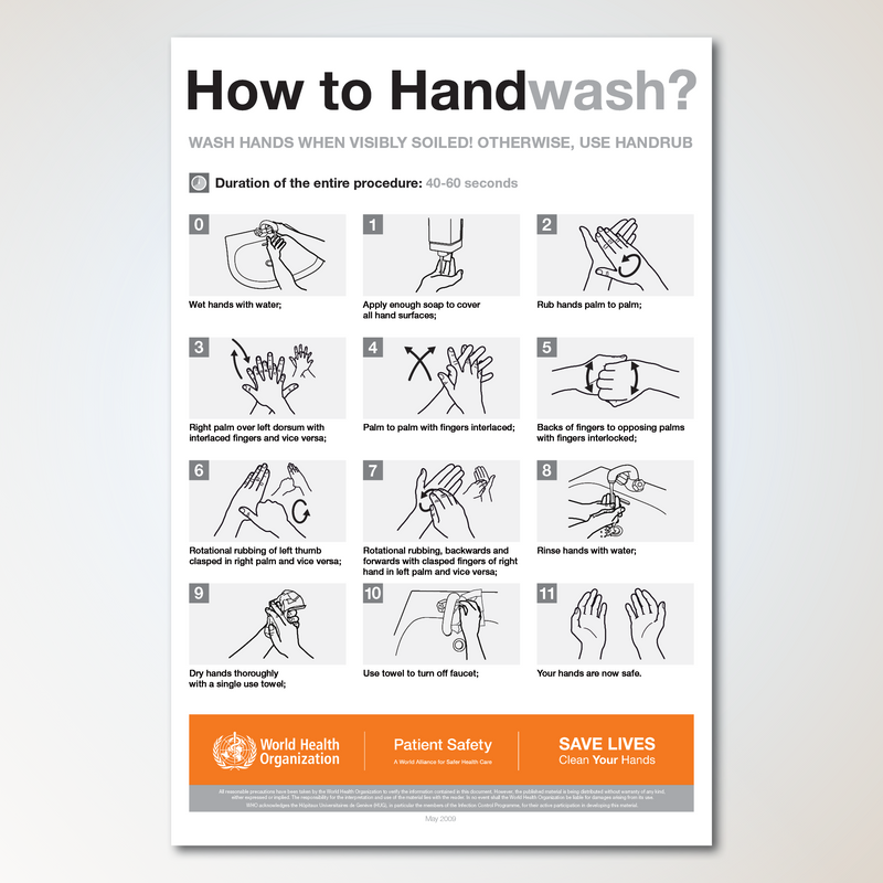 Póster antimicrobiano de cómo lavarse las manos (paquete de 3)