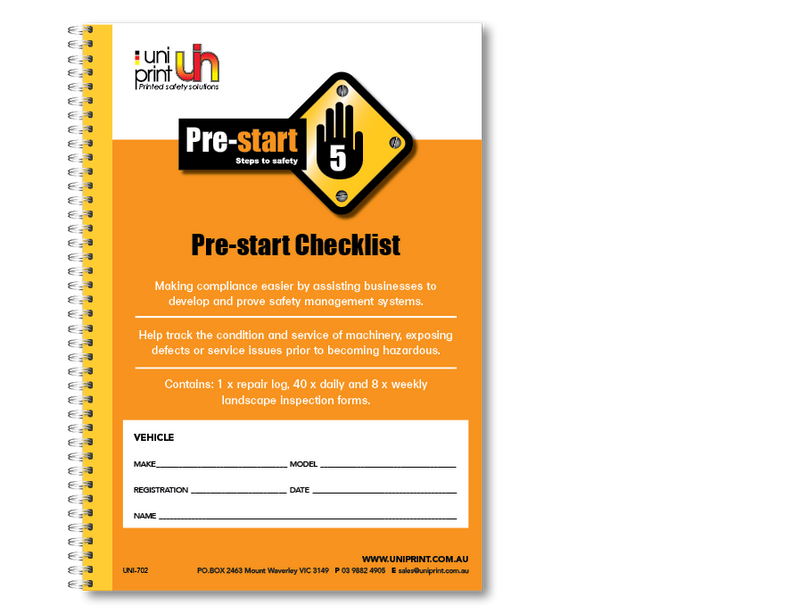 Pre-start Uniprint Checklist Book