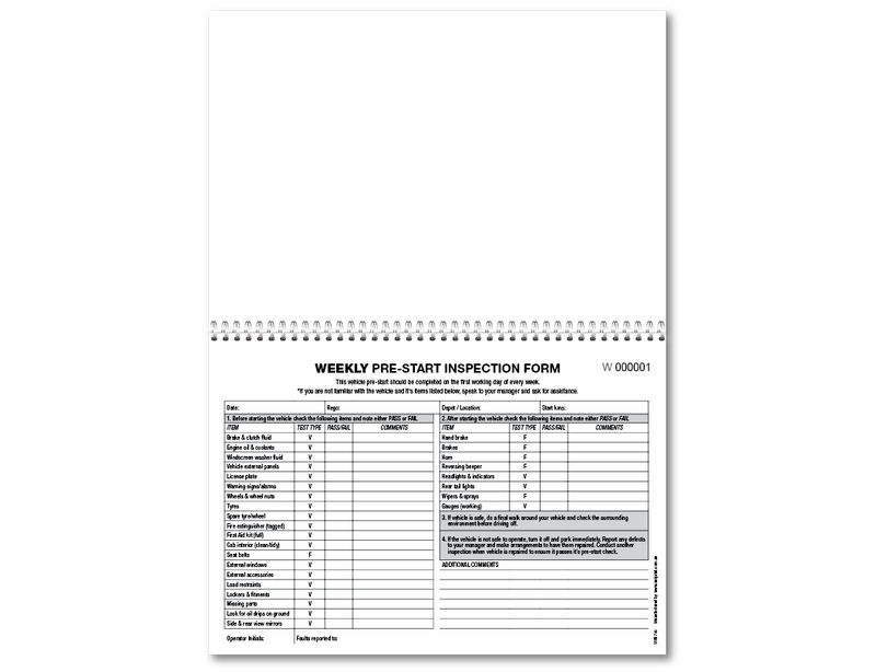 Pre-start Uniprint Checklist Book