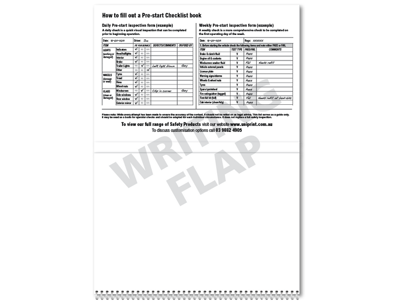 Pre-start Uniprint Checklist Book