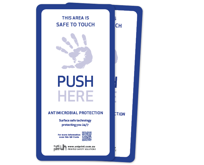 Antimicrobial Safe to Touch (push here) door decal (2 per pack)